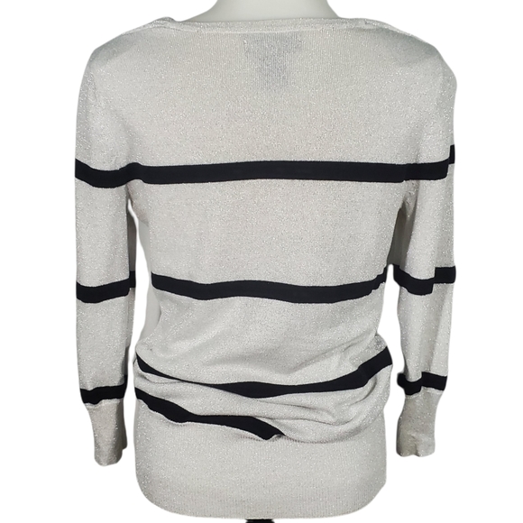 JJ BASICS Silver Sparkle Sweater With Black Stripe Size Medium - Picture 6 of 9